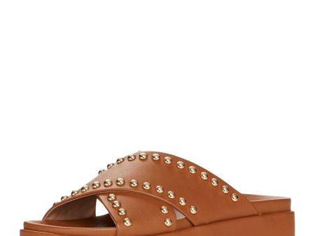 AQUA Womens Brown 1  Platform Crisscross Straps Studded Krisa Round Toe Wedge Slip On Slide Sandals Shoes M Online now