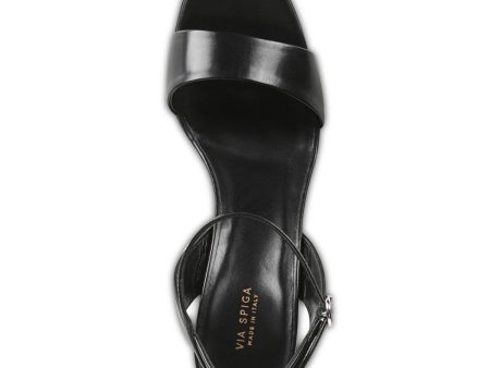 VIA SPIGA Womens Black Adjustable Strap Cushioned Ria Square Toe Cone Heel Buckle Leather Dress Slingback Sandal M Cheap