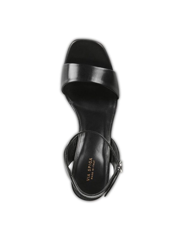 VIA SPIGA Womens Black Adjustable Strap Cushioned Ria Square Toe Cone Heel Buckle Leather Dress Slingback Sandal M Cheap