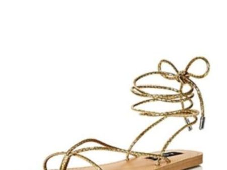 AQUA Womens Gold Snakeskin Cushioned Strappy Zina Open Toe Lace-Up Gladiator Sandals Shoes M Online now