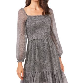 MSK Womens Gray Smocked Ruffled Long Sleeve Square Neck Above The Knee Party Fit + Flare Dress For Cheap