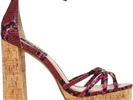 AQUA Womens Pink Snakeskin 1  Platform Cork-Like Ankle Strap Cushioned Milo Round Toe Block Heel Buckle Dress Sandals Shoes M Online