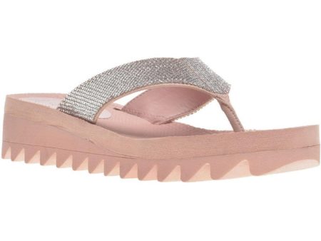 WILD PAIR Womens Pink Saw Tooth Sole Rhinestone Kalabasas Round Toe Wedge Slip On Thong Sandals Shoes M Cheap