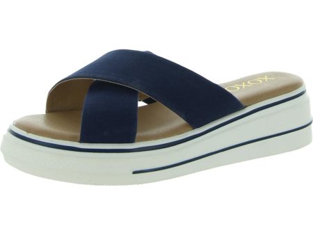 XOXO Womens Navy 1  Platform Goring Comfort Oleen Round Toe Wedge Slip On Slide Sandals Shoes M Online now