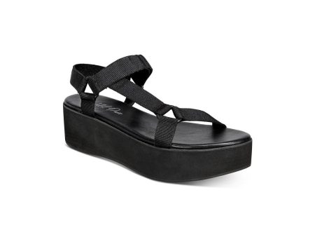 WILD PAIR Womens Black Flatform Ring Hardware Asymmetrical Ankle Strap Sawwyer Platform Slip On Slingback Sandal M Online Hot Sale