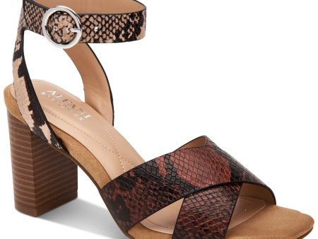 ALFANI Womens Brown Snake Print Crisscross Straps Cushioned Ankle Strap Irinna Square Toe Block Heel Buckle Sandals Shoes M Online Sale