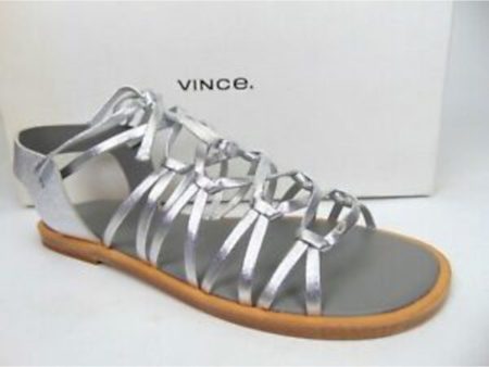 VINCE. Womens Silver Strappy Palmera Round Toe Lace-Up Leather Slingback Sandal M Online now