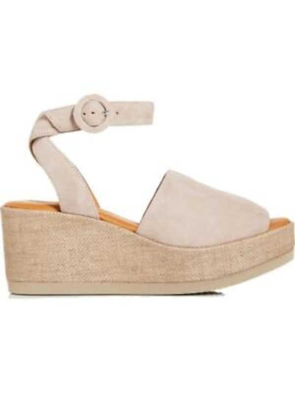 ANDRE ASSOUS Womens Ivory Cushioned Adjustable Strap Klarita Round Toe Wedge Buckle Leather Espadrille Shoes Supply