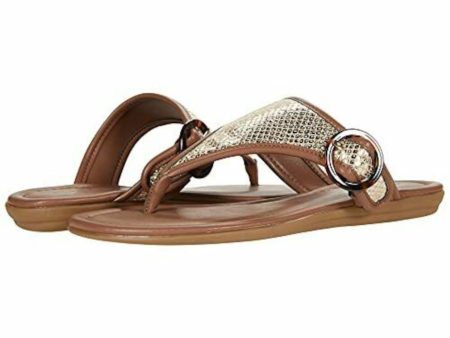 AEROSOLES Womens Brown Metallic Spots Print 1 2 Heel Buckle Accent Clarity Round Toe Slip On Leather Thong Sandals Shoes M Cheap