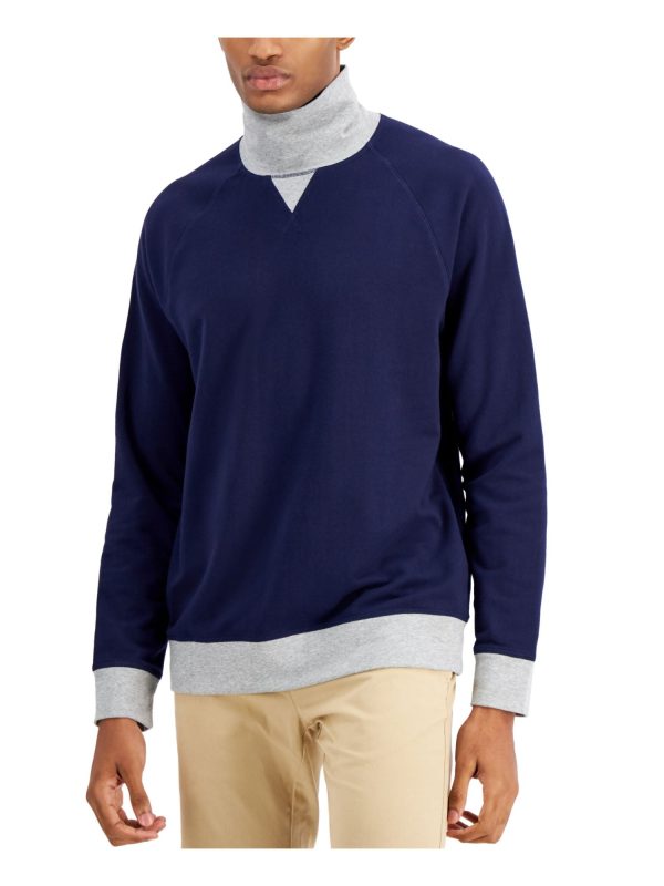 CLUBROOM Mens Navy Color Block Turtle Neck Classic Fit Fleece Sweatshirt Supply