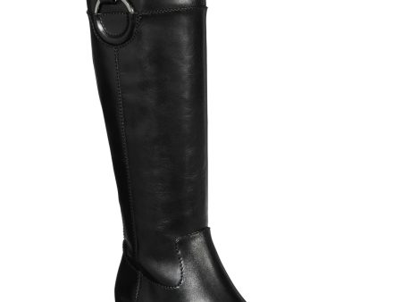 ALFANI Womens Black Round Toe Stacked Heel Zip-Up Leather Riding Boot M Discount