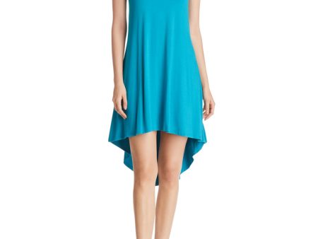 ROBERT MICHALES Womens Turquoise Sleeveless Jewel Neck Above The Knee Hi-Lo Dress For Sale