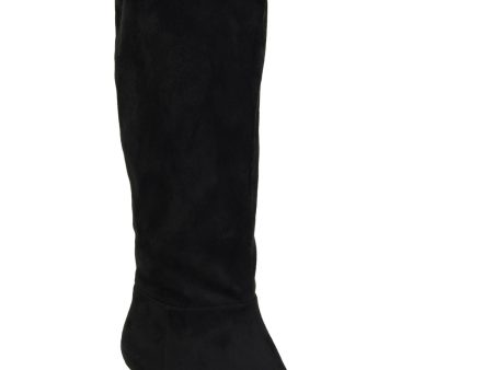 JOURNEE COLLECTION Womens Black Slouch Comfort Vellia Pointed Toe Kitten Heel Slip On Boots Shoes M Online now