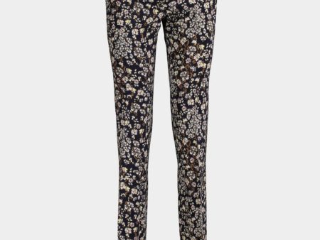 MAX MARA  STUDIO Womens Black Stretch Zippered Pocketed Floral Wear To Work Straight leg Pants For Discount