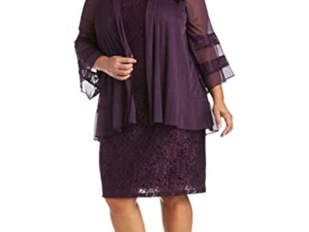 R&M RICHARDS Womens Purple Sheer Open Front Bell Sleeves With Lace Bands Wear To Work Jacket Hot on Sale