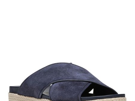 VINCE. Womens Deep Blue Navy 1  Platform Crisscross Straps Padded Villaire Round Toe Wedge Slip On Leather Espadrille Shoes M Hot on Sale