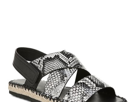 VINCE. Womens Sahara Black Snake Embossed Crisscross Adjustable Ankle Strap Tenison Square Toe Leather Espadrille Shoes Fashion