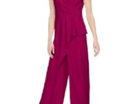 ADRIANNA PAPELL Womens Zippered Ruffled Cap Sleeve V Neck Wide Leg Jumpsuit Discount