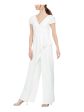 ADRIANNA PAPELL Womens Ivory Zippered Short Sleeve V Neck Wide Leg Jumpsuit Online now