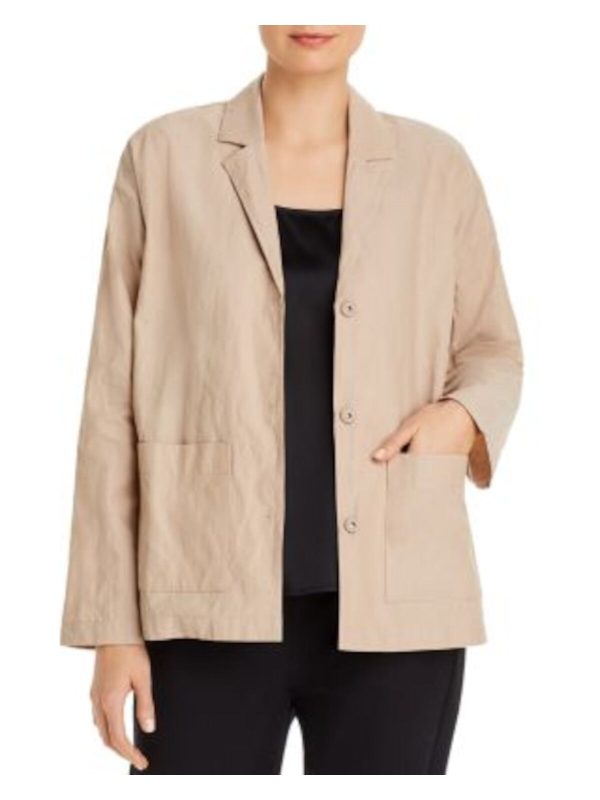 EILEEN FISHER Womens Beige Pocketed Oversized Blazer Jacket Supply