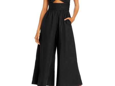 A.L.C Womens Black Cut Out Cropped Sleeveless Asymmetrical Neckline Evening Wide Leg Jumpsuit Online now