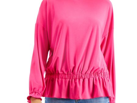 WILLOW DRIVE Womens Pink Ruffled Drawstring Long Sleeve Boat Neck Peplum Top Online now