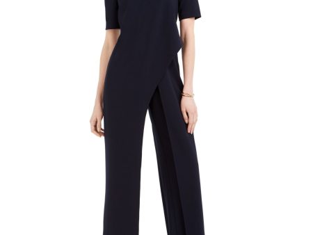 ADRIANNA PAPELL Womens Short Sleeve Asymmetrical Neckline Evening Wide Leg Jumpsuit Fashion