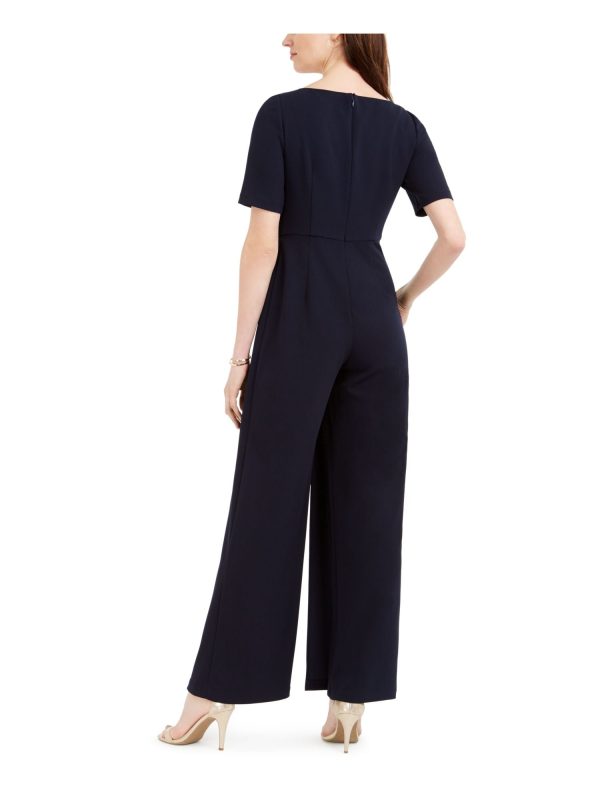 ADRIANNA PAPELL Womens Short Sleeve Asymmetrical Neckline Evening Wide Leg Jumpsuit Fashion