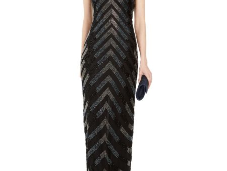 ADRIANNA PAPELL Womens Beaded Sleeveless V Neck Maxi Formal Sheath Dress Online Hot Sale