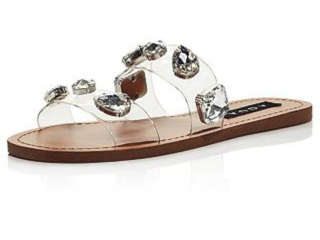 AQUA Womens Clear Embellished Daze Round Toe Slip On Slide Sandals Shoes Discount