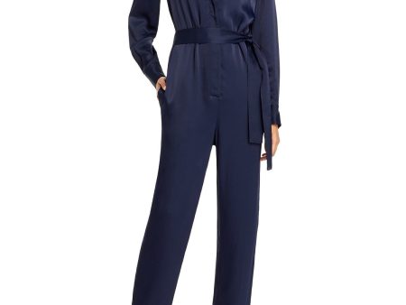 3.1 PHILLIP LIM Womens Navy Belted Satin Tuxedo Collared Evening Cropped Jumpsuit Online