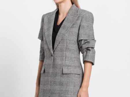 MICHAEL KORS Womens Black Ruched Pocketed Lined Shoulder Pads Houndstooth Wear To Work Blazer Jacket Hot on Sale