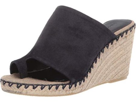 VINCE. Womens Navy Toe-Loop Padded Sutherland Round Toe Wedge Slip On Leather Espadrille Shoes M Online