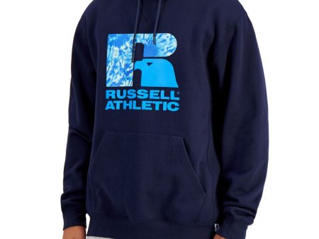 RUSSELL ATHLETIC Mens Navy Graphic Long Sleeve Draw String Hoodie For Sale