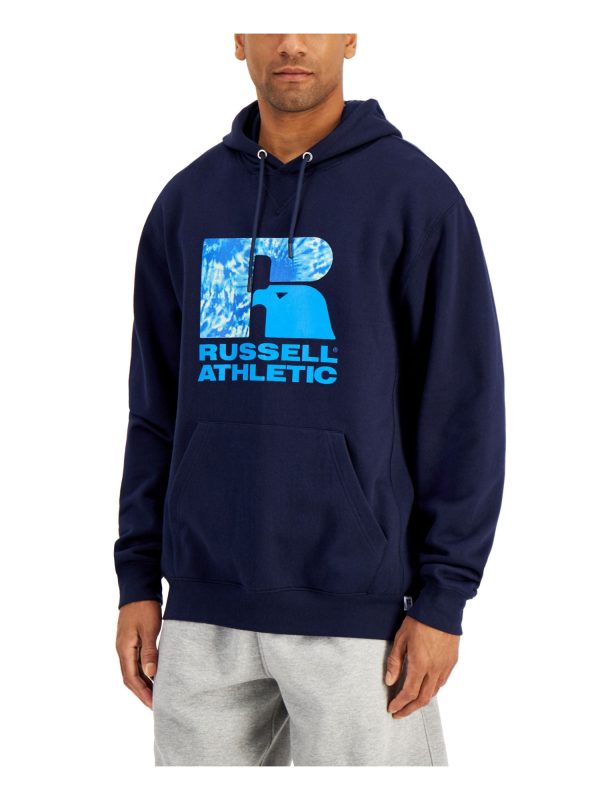 RUSSELL ATHLETIC Mens Navy Graphic Long Sleeve Draw String Hoodie For Sale