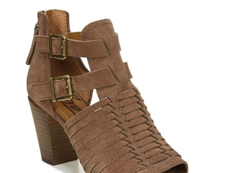 ZODIAC Womens Brown Woven Detailing Cushioned Buckle Accent Cassie Round Toe Block Heel Zip-Up Leather Dress Sandals Shoes M Online