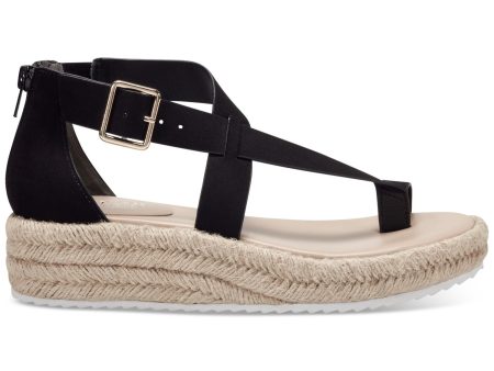 ALFANI Womens Black Asymmetrical Buckle Accent Moira Round Toe Wedge Zip-Up Espadrille Shoes M Online now