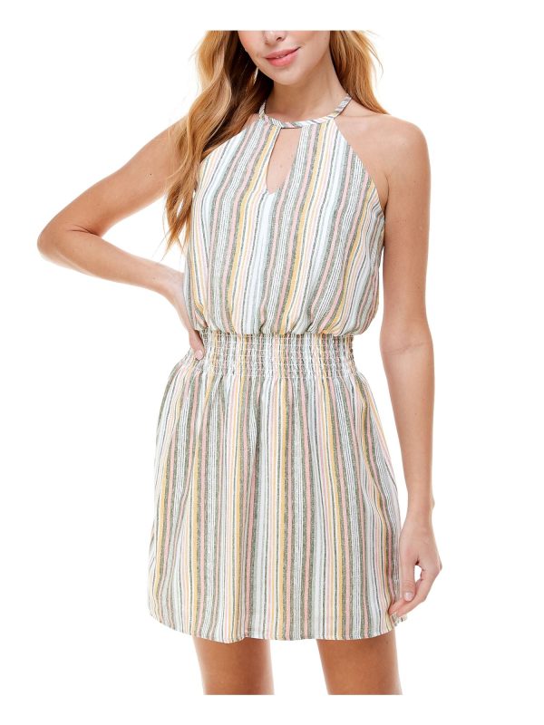 CITY STUDIO Womens Striped Sleeveless Halter Mini A-Line Dress Online Hot Sale