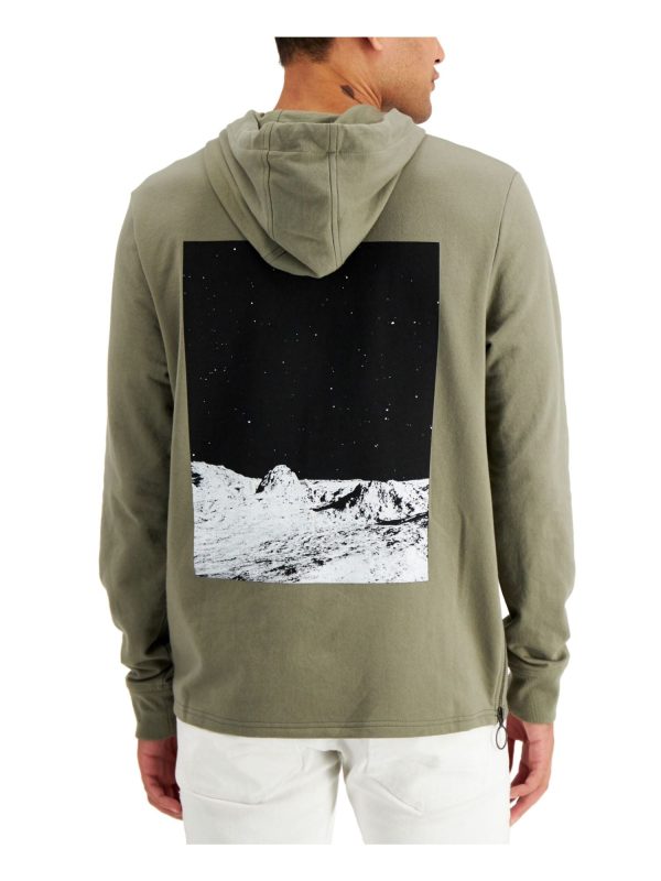 INC Mens Moonwalk Green Graphic Long Sleeve Classic Fit Draw String Hoodie Hot on Sale