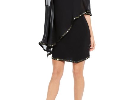 28th & Park Womens Black Sequined Overlay Sleeveless Jewel Neck Short Cocktail Sheath Dress Online now