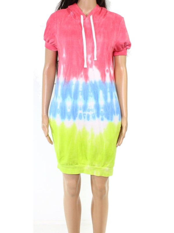 ULTRA FLIRT Womens Jersey Pocketed Tie Dye Short Sleeve Crew Neck Short Shift Dress Cheap