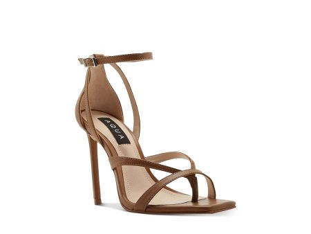 AQUA Womens Brown Ankle Strap Padded Luanda Square Toe Stiletto Buckle Leather Dress Heeled Thong Sandals Supply