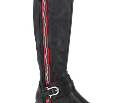 ZIGI SOHO Womens Black Cushioned Stephany Round Toe Block Heel Zip-Up Riding Boot For Sale