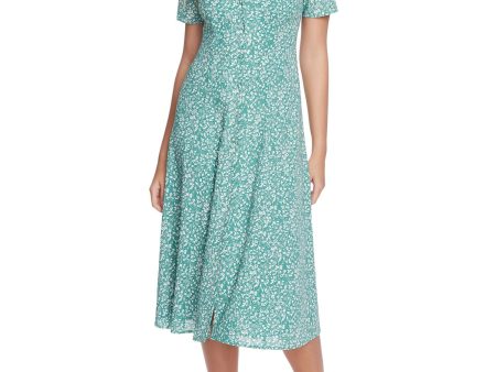 1. STATE Womens Tie Floral Short Sleeve V Neck Midi Shift Dress Supply