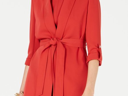 BAR III Womens Red Stretch Pocketed Tie Roll-tab Sleeves  Shawl Collar Wear To Work Suit Jacket Online now